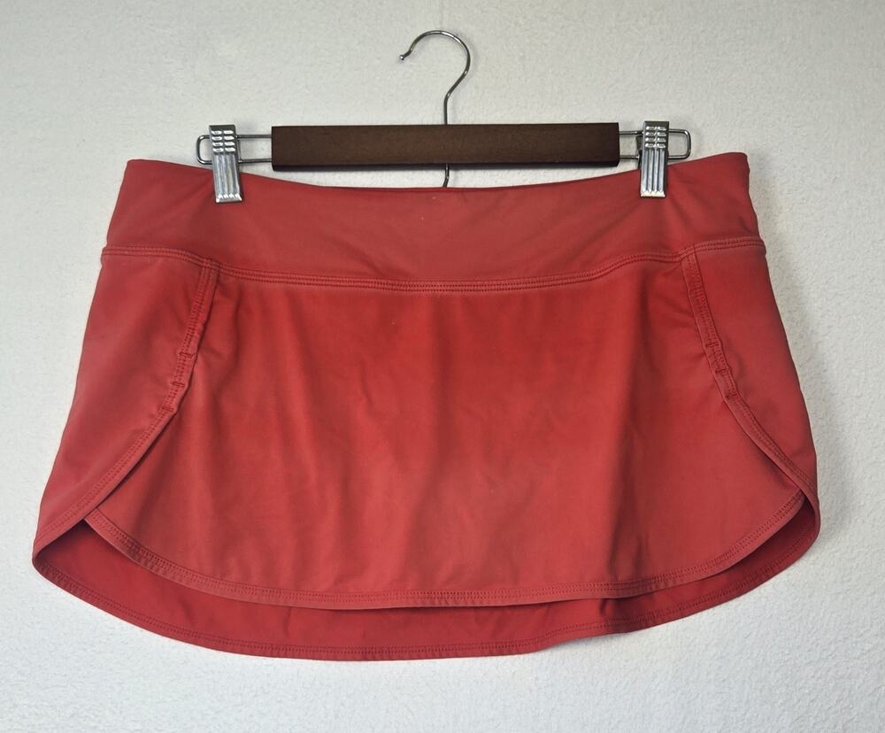 Athleta Swim Skirt Red Size Medium Back Pocket Built-In Brief Women's